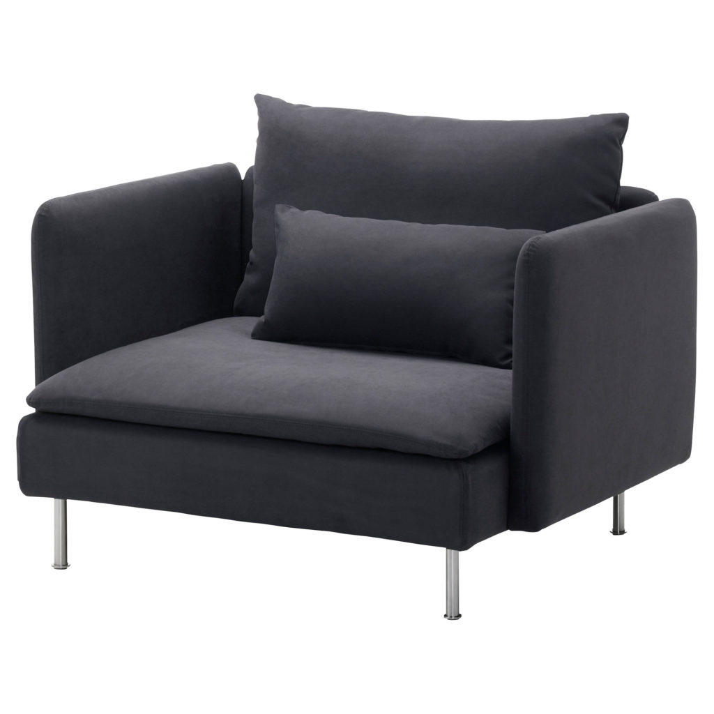Modular Sofa, 1 piece armchair, grey, an upholstered seat on metal legs with matching cushions