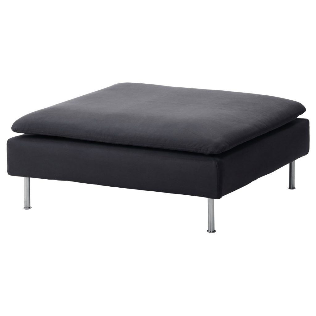 Modular Sofa, 1 piece ottoman, grey, a square footstool with a cushioned top and four metal legs