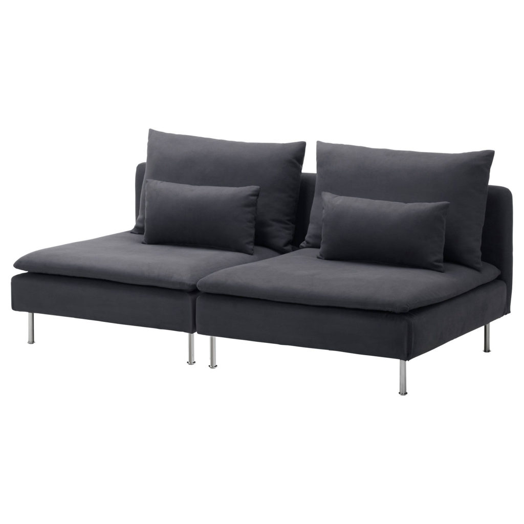 Modular Sofa, 2 piece, grey, a two-seat sofa with metal legs, two large back cushions and two lumbar pillows