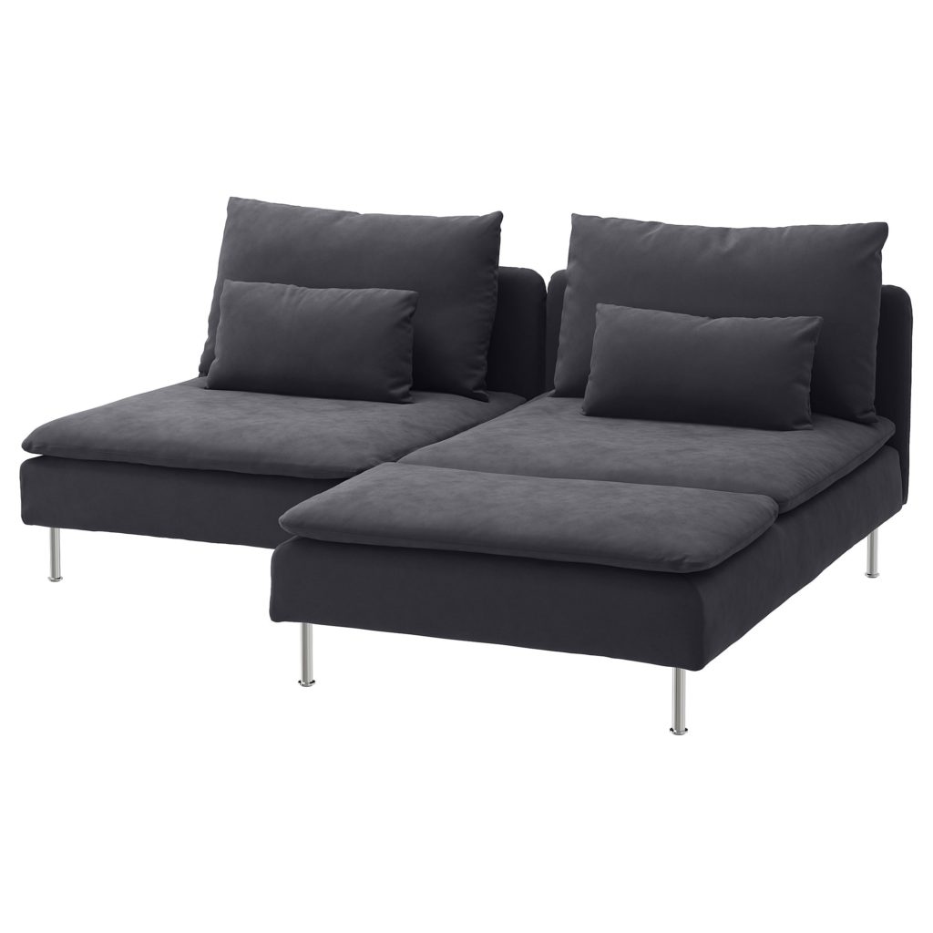 Modular Sofa, 2.5 piece, grey, with a backrest and rectangular cushion on metal legs
