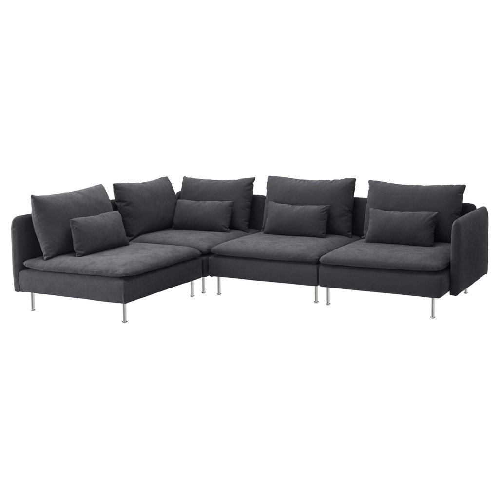 Modular Sofa, 4 piece, grey, with a minimalist design, metal legs and seat and back cushions