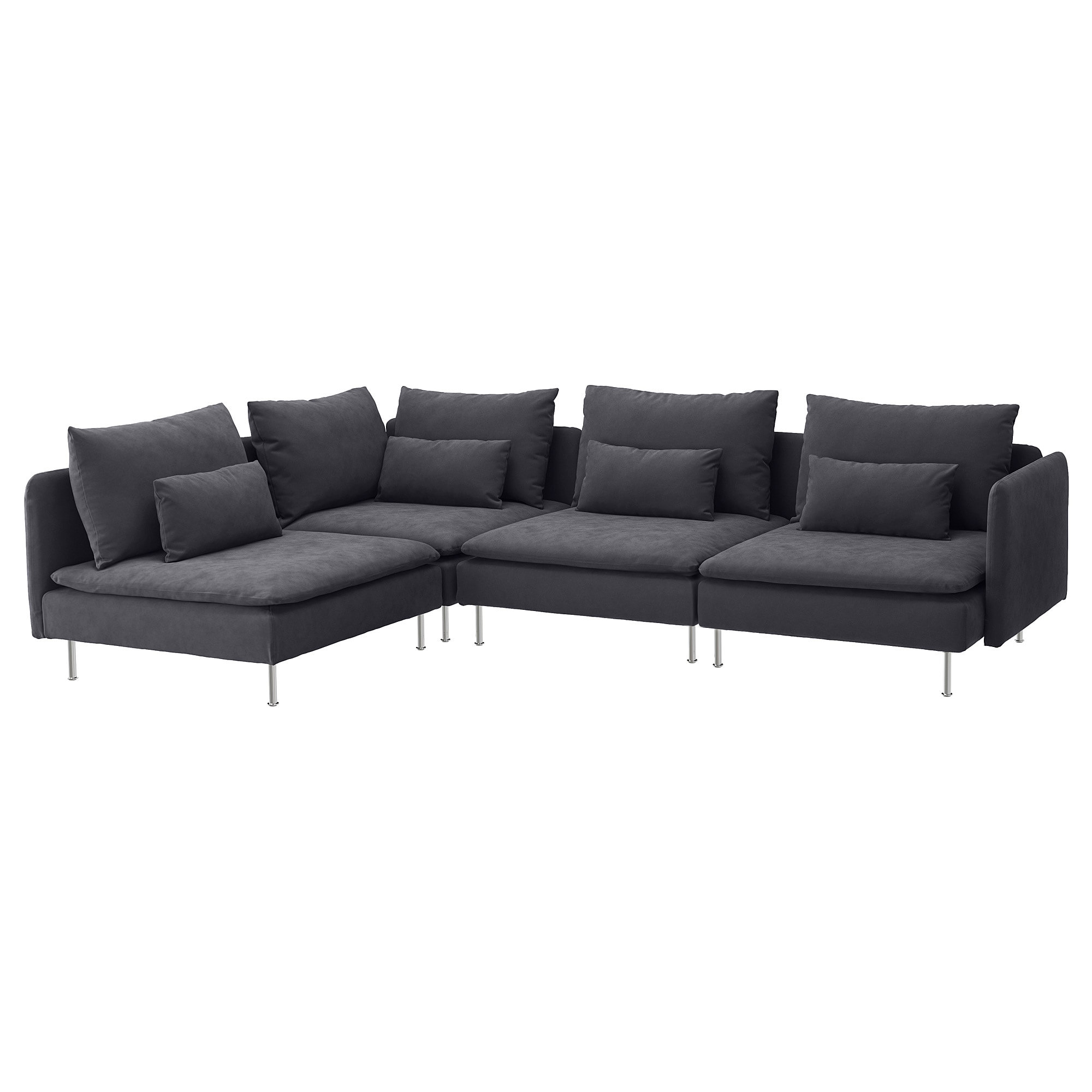 Modular Sofa, 4 piece, grey, with a minimalist design, metal legs and seat and back cushions