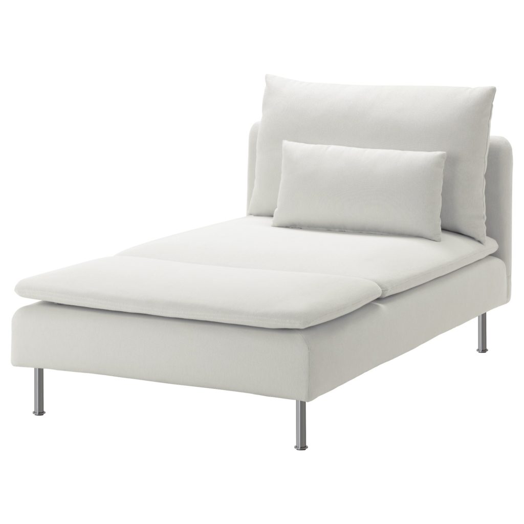 Modular Sofa, 1.5 piece, white, a chaise with a rectangular cushion, a pillow and four metal legs