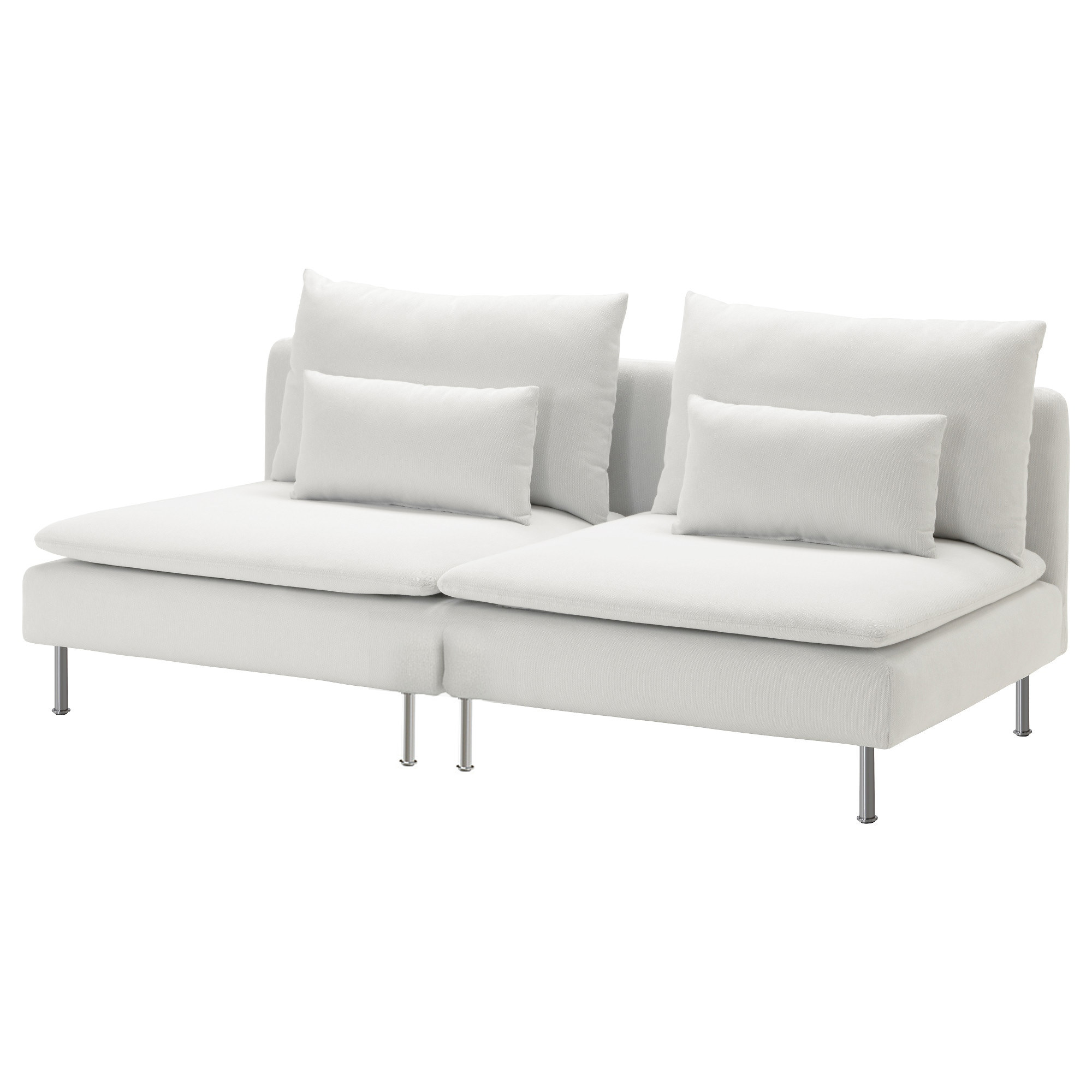 Modular Sofa, 2 piece, white, a two-seat sofa with metal legs, two large back cushions and two bolster cushions