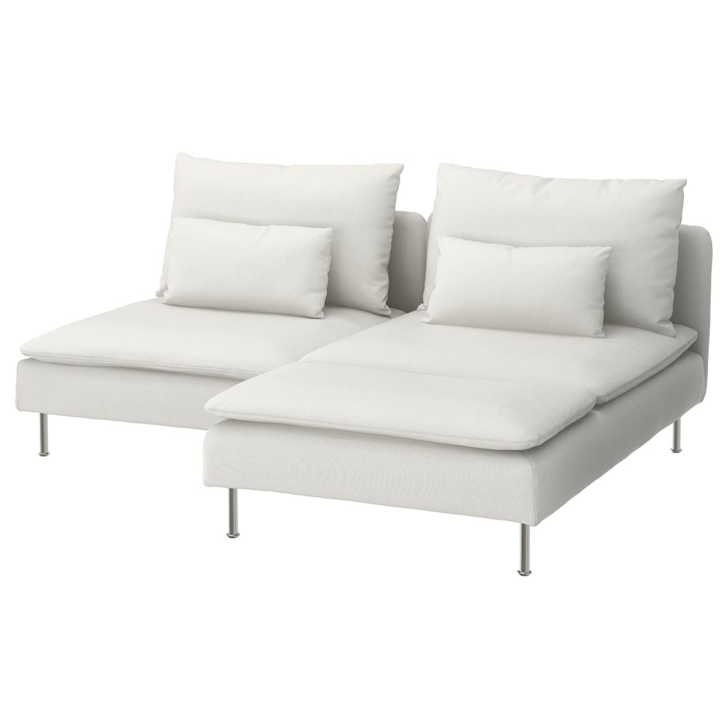 Modular Sofa, 2.5 piece, white, with plush cushions and metal legs in a left-facing chaise design