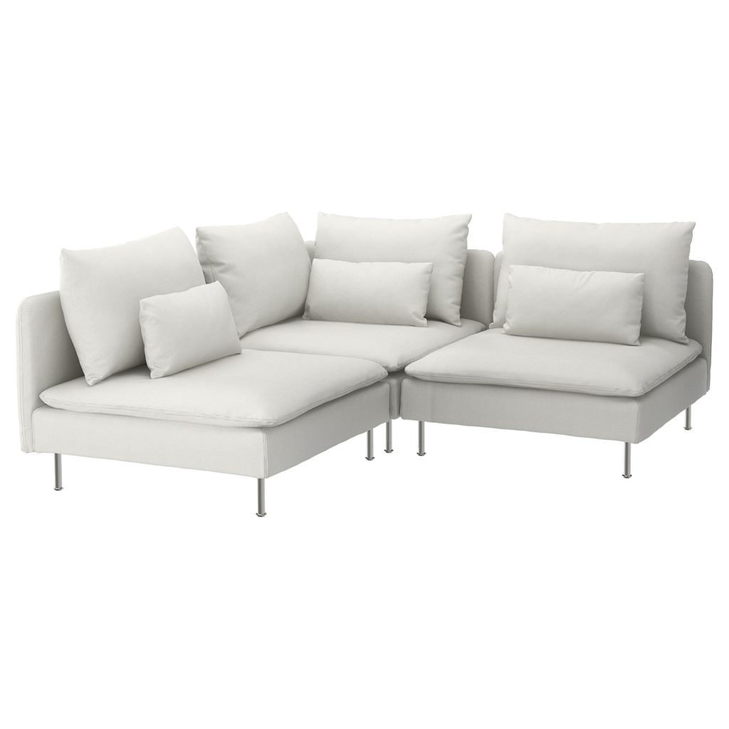 Modular Sofa, 3 piece, white, with matching cushions on the seat and backrest