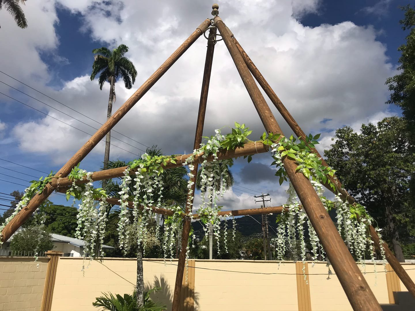 Naked Tipi: A tipi structure for hanging décor and lighting at outdoor weddings and events under the stars.